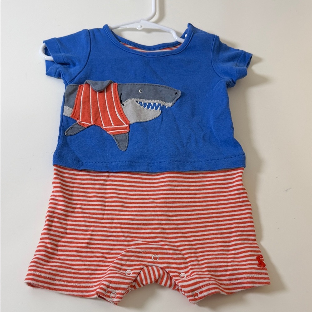 Blue & Red Striped Shark One-Piece Bodysuit for Baby